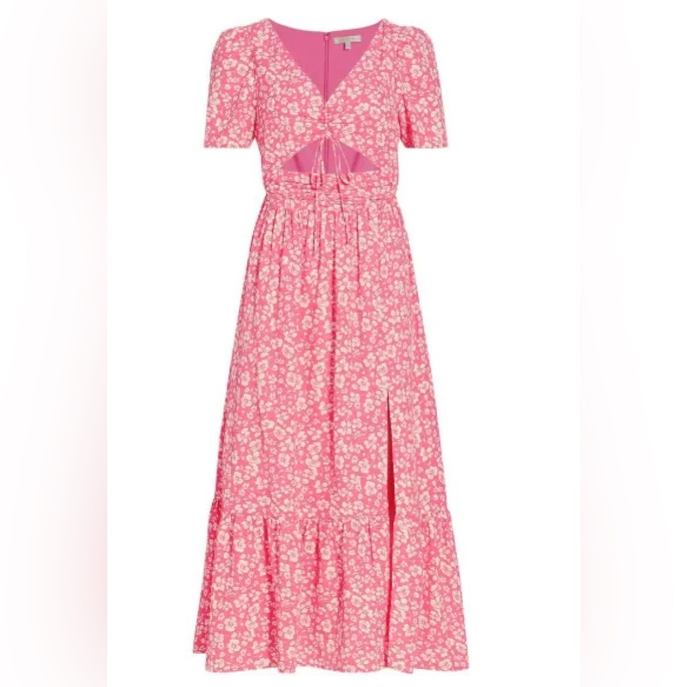 Wayf- Women's Floral Ruched Cut-Out Midi-Dress